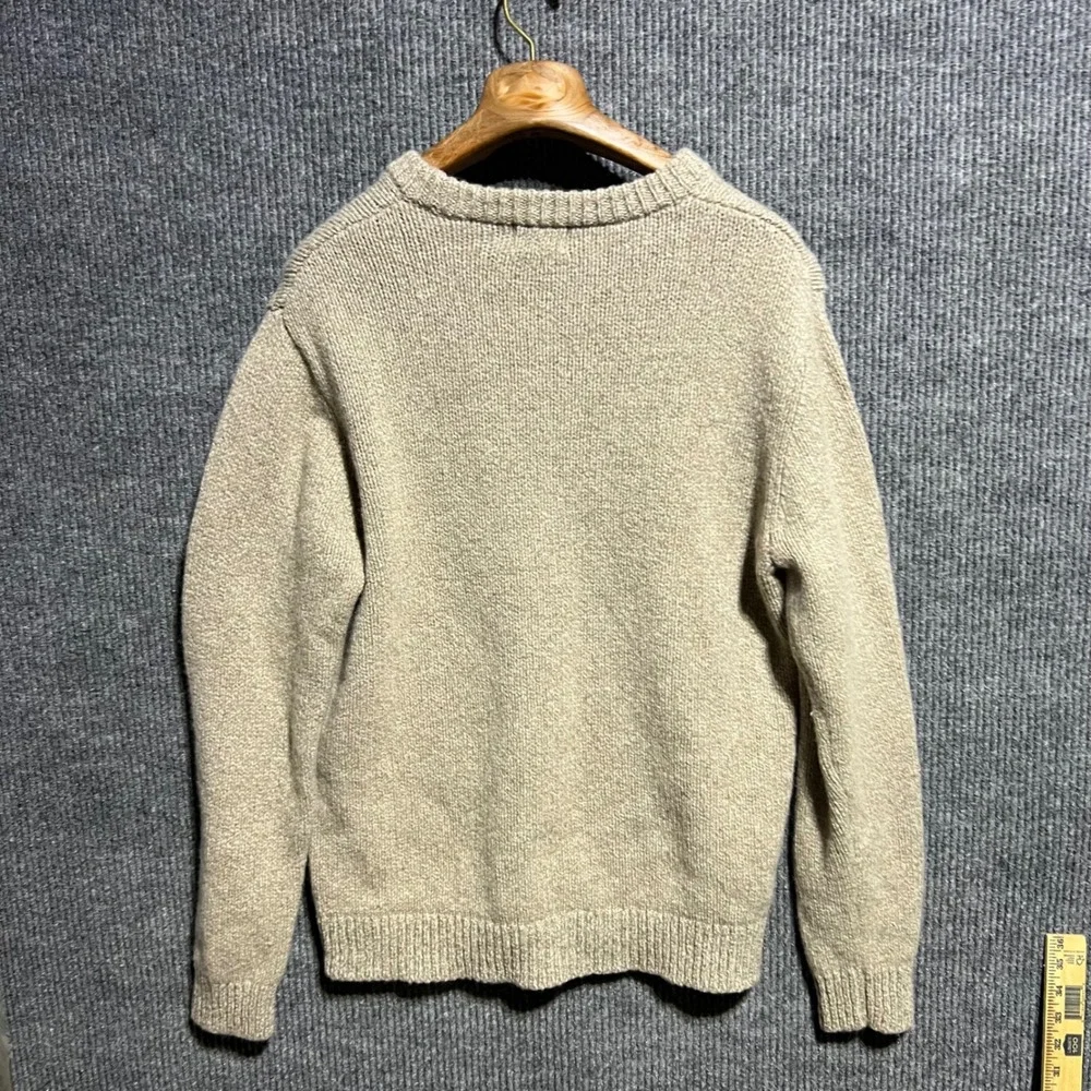 LL Bean Crewneck Sweater Mens L Regular Beige Lambswool Knit Pullover 509750